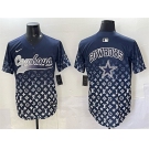 Men's Dallas Cowboys Team Big Logo Navy Limited Stitched Baseball Jersey