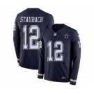 Men's Nike Dallas Cowboys #12 Roger Staubach Limited Navy Blue Therma Long Sleeve NFL Jersey