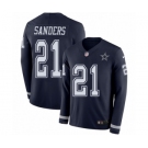 Men's Nike Dallas Cowboys #21 Deion Sanders Limited Navy Blue Therma Long Sleeve NFL Jersey