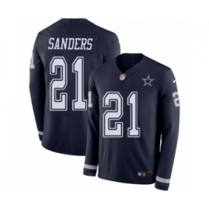 Men's Nike Dallas Cowboys #21 Deion Sanders Limited Navy Blue Therma Long Sleeve NFL Jersey