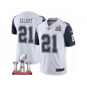 Men's Nike Dallas Cowboys #21 Ezekiel Elliott Limited White Rush Super Bowl LI NFL Jersey