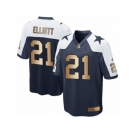 Men's Nike Dallas Cowboys #21 Ezekiel Elliott Navy Gold Throwback Alternate NFL Jersey