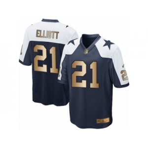 Men's Nike Dallas Cowboys #21 Ezekiel Elliott Navy Gold Throwback Alternate NFL Jersey