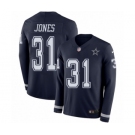 Men's Nike Dallas Cowboys #31 Byron Jones Limited Navy Blue Therma Long Sleeve NFL Jersey