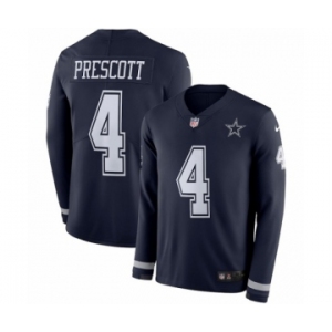 Men's Nike Dallas Cowboys #4 Dak Prescott Limited Navy Blue Therma Long Sleeve NFL Jersey