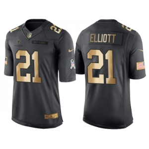 Nike Dallas Cowboys #21 Ezekiel Elliott Gold Men's NFL Limited Salute to Service 2016 Christmas Jersey