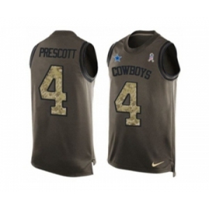 Nike Dallas Cowboys #4 Dak Prescott Green Men's Stitched NFL Limited Salute To Service Tank Top Jersey