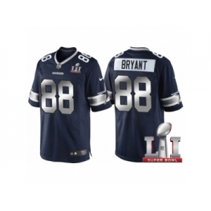 Women Dallas Cowboys #88 Dez Bryant Navy Blue 2017 Super Bowl 51 Patch Steel Silver Limited Jersey