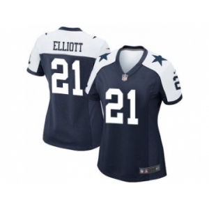 Women Nike Dallas Cowboys #21 Ezekiel Elliott Navy Blue Thanksgiving Stitched NFL Throwback Jersey[Elliott]