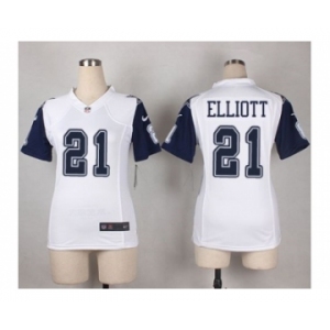 Women Nike Dallas Cowboys #21 Ezekiel Elliott White Stitched NFL Rush Jersey[Elliott]