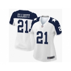 Women Nike Dallas Cowboys #21 Ezekiel Elliott White Thanksgiving Stitched NFL Throwback Jersey[Elliott]