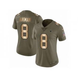 Women Nike Dallas Cowboys #8 Troy Aikman Limited Olive Gold 2017 Salute to Service NFL Jersey