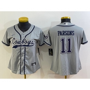 Women's Dallas Cowboys #11 Micah Parsons Grey With Patch Cool Base Stitched Baseball Jersey