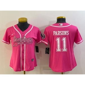 Women's Dallas Cowboys #11 Micah Parsons Pink With Patch Cool Base Stitched Baseball Jersey