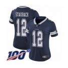 Women's Dallas Cowboys #12 Roger Staubach Navy Blue Team Color Vapor Untouchable Limited Player 100th Season Football Jersey