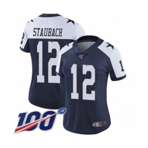 Women's Dallas Cowboys #12 Roger Staubach Navy Blue Throwback Alternate Vapor Untouchable Limited Player 100th Season Football Jersey