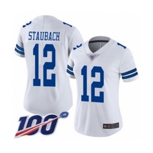 Women's Dallas Cowboys #12 Roger Staubach White Vapor Untouchable Limited Player 100th Season Football Jersey