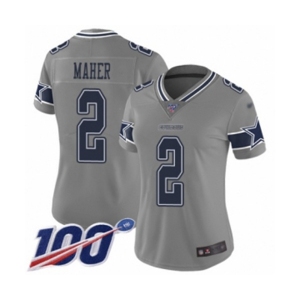 Women's Dallas Cowboys #2 Brett Maher Limited Gray Inverted Legend 100th Season Football Jersey