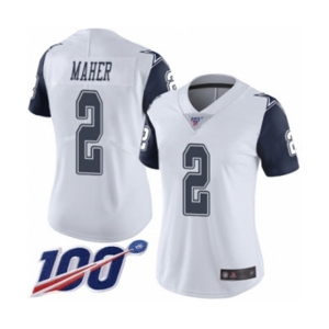 Women's Dallas Cowboys #2 Brett Maher Limited White Rush Vapor Untouchable 100th Season Football Jersey
