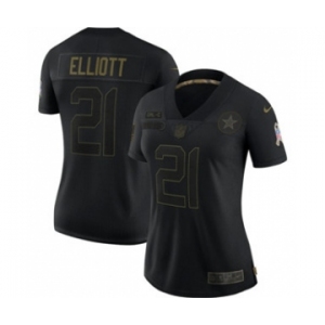 Women's Dallas Cowboys ##21 Ezekiel Elliott 2020 Salute To Service Limited Football Jersey Black