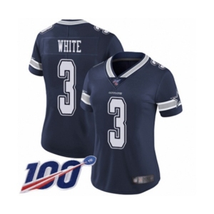 Women's Dallas Cowboys #3 Mike White Navy Blue Team Color Vapor Untouchable Limited Player 100th Season Football Jersey