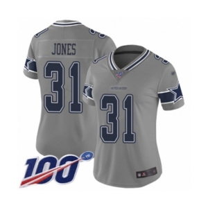 Women's Dallas Cowboys #31 Byron Jones Limited Gray Inverted Legend 100th Season Football Jersey