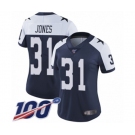 Women's Dallas Cowboys #31 Byron Jones Navy Blue Throwback Alternate Vapor Untouchable Limited Player 100th Season Football Jersey