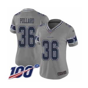 Women's Dallas Cowboys #36 Tony Pollard Limited Gray Inverted Legend 100th Season Football Jersey