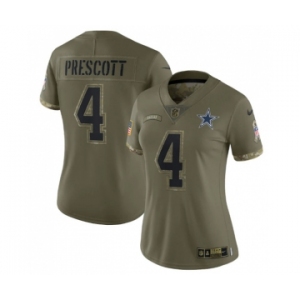 Women's Dallas Cowboys #4 Dak Prescott 2022 Olive Salute To Service Limited Stitched Jersey(Run Small)