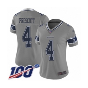 Women's Dallas Cowboys #4 Dak Prescott Limited Gray Inverted Legend 100th Season Football Jersey