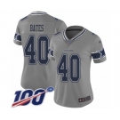 Women's Dallas Cowboys #40 Bill Bates Limited Gray Inverted Legend 100th Season Football Jersey