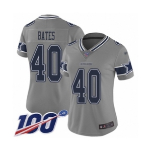 Women's Dallas Cowboys #40 Bill Bates Limited Gray Inverted Legend 100th Season Football Jersey