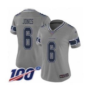 Women's Dallas Cowboys #6 Chris Jones Limited Gray Inverted Legend 100th Season Football Jersey