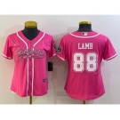 Women's Dallas Cowboys #88 CeeDee Lamb Pink With Patch Cool Base Stitched Baseball Jersey