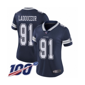 Women's Dallas Cowboys #91 L. P. Ladouceur Navy Blue Team Color Vapor Untouchable Limited Player 100th Season Football Jersey