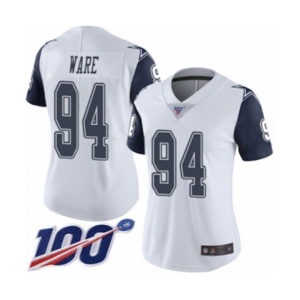 Women's Dallas Cowboys #94 DeMarcus Ware Limited White Rush Vapor Untouchable 100th Season Football Jersey