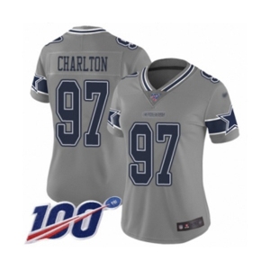Women's Dallas Cowboys #97 Taco Charlton Limited Gray Inverted Legend 100th Season Football Jersey