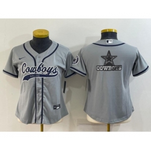 Women's Dallas Cowboys Grey Team Big Logo With Patch Cool Base Stitched Baseball Jerse