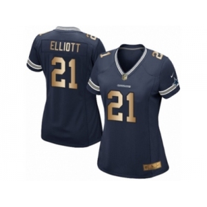 Women's Nike Dallas Cowboys #21 Ezekiel Elliott Elite Navy Gold Team Color NFL Jersey
