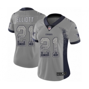 Women's Nike Dallas Cowboys #21 Ezekiel Elliott Limited Gray Rush Drift Fashion NFL Jersey