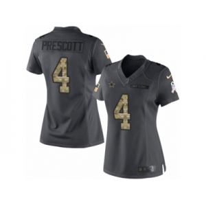 Women's Nike Dallas Cowboys #4 Dak Prescott Limited Black 2016 Salute to Service NFL Jersey