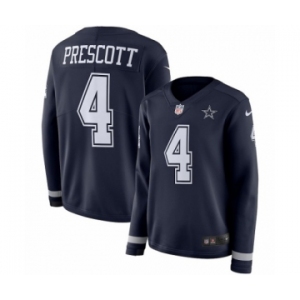 Women's Nike Dallas Cowboys #4 Dak Prescott Limited Navy Blue Therma Long Sleeve NFL Jersey