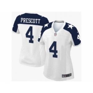 Women's Nike Dallas Cowboys #4 Dak Prescott White Thanksgiving Throwback Stitched NFL Elite Jersey