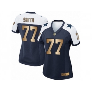 Women's Nike Dallas Cowboys #77 Tyron Smith Elite Navy Gold Throwback Alternate NFL Jersey