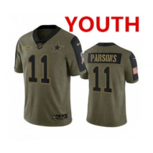 Youth Dallas Cowboys #11 Micah Parsons Olive 2021 Salute To Service Limited Stitched Jersey