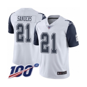 Youth Dallas Cowboys #21 Deion Sanders Limited White Rush Vapor Untouchable 100th Season Football Jersey