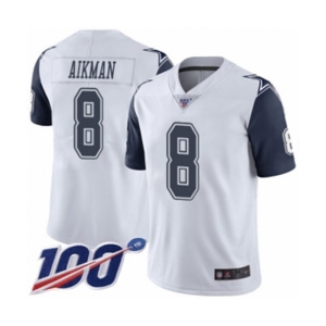 Youth Dallas Cowboys #8 Troy Aikman Limited White Rush Vapor Untouchable 100th Season Football Jersey