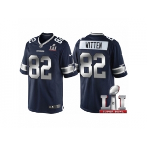 Youth Dallas Cowboys #82 Jason Witten Navy Blue 2017 Super Bowl LI Patch Steel Silver Limited Jersey