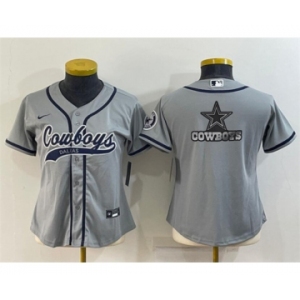 Youth Dallas Cowboys Gray Team Big Logo With Patch Cool Base Stitched Baseball Jersey
