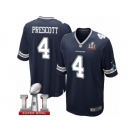 Youth Nike Dallas Cowboys #4 Dak Prescott Elite Navy Blue Team Color Super Bowl LI NFL Jersey